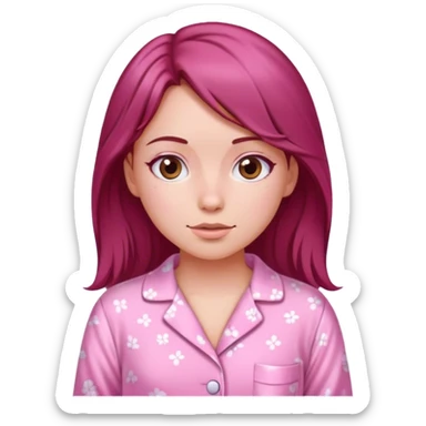 A beautiful, burgundy haired girl wearing pink pajamas sticker
