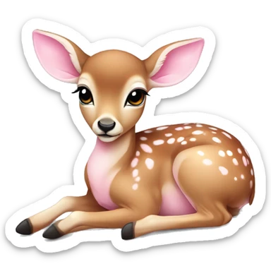 cute baby deer curled up laying down wearing pink skirt  sticker