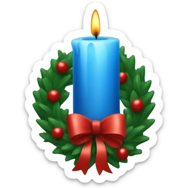 Blue candle with christmas wreath sticker