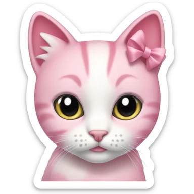 pink cat with white coquette bow sticker
