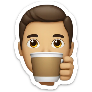 person with a cup of coffee in hands and eyes wide open sticker