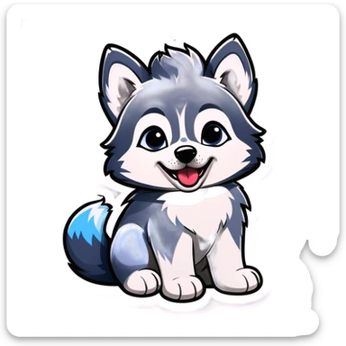 Husky puppy blue curly haircut happy grey fur sticker