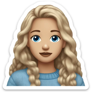 light skin brown hair blue eyes long hair girl wearing aesthetic sweater  sticker