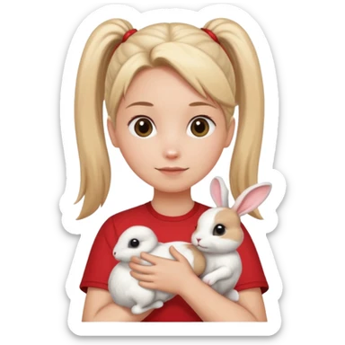 white bunny, pet lover, red shirt, pony tail. sticker