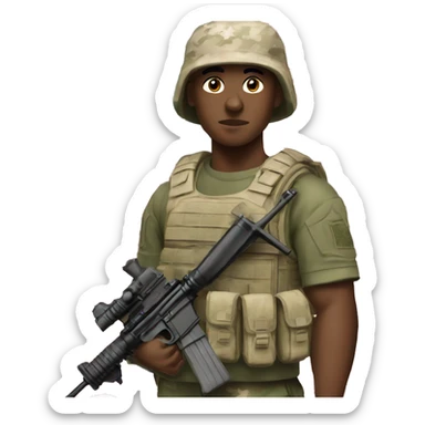White marine in cammies holding a m16 sticker