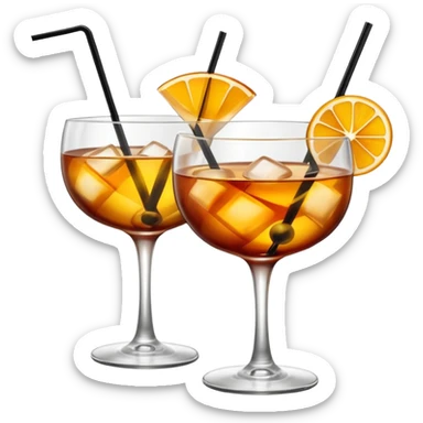 two realistic glasses of cocktail in emoji style,  coupe glass shape, no straw, no fruit, no ice, no Cocktail sticks sticker