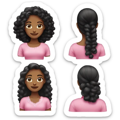 uma menina negra de cabelos enrolados e castanhos claros com um laço rosa e uma roupa elegante e rosa sticker