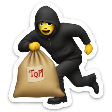 Thief stealing money bag with the word Toptier embroidered in it  sticker