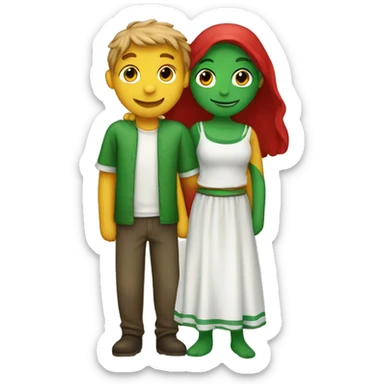 Crete an emoji a couple (one green boy, one red girl) hugging each other sticker