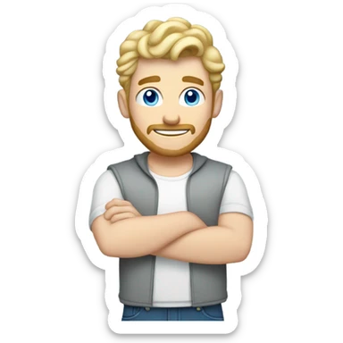 full body raised arms light curl blonde 30yo man blue eyed pale skin sticker