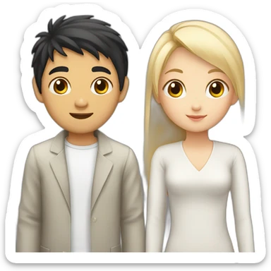 girl with blond hair to shoulders and asian boy with black hair sticker