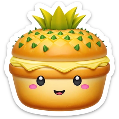 Chinese Pineapple Bun with crispy yellow top crust, simplified emoji style with bold outlines and bright colors, cartoon style Bolo Bao pastry sticker