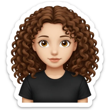 Brown eyes, long curly brown hair black t-shirt girl sticker