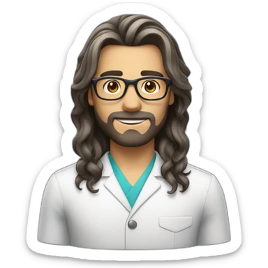 Handsome hairdresser with medium long hair and glasses sticker