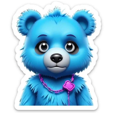 3D, adorable little Pixar style blue neon punk bear with a broken toy, ultra detailed, each lash, eye, and strand of fur is shown in stunning detail as though captured in a timeless photograph, rich textures, visually rich, so lifelike it feels like it could leap off the page at any moment sticker