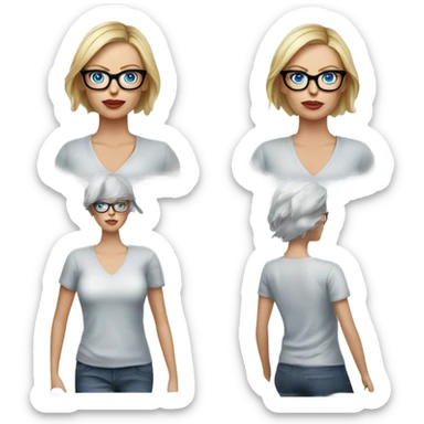 ultra realistic charlize theron wearing shirt,  glasses and blue eyes  sticker