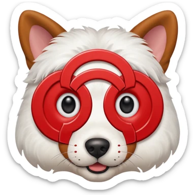 Target store bullseye dog, close-up face, red bullseye around left eye, friendly expression, simple, iconic sticker