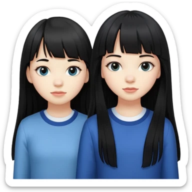 two teenage girls with long black hair, one with bangs, one with prominent lashes, standing together sticker