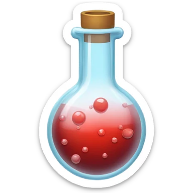 A chemical flask with blood inside and bubbles sticker