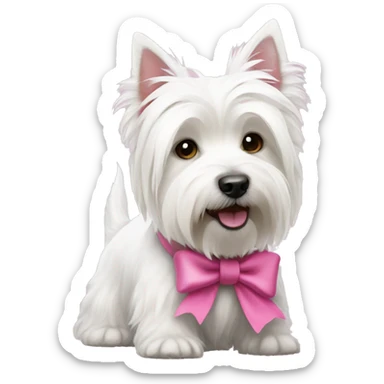 West Highland White Terrier dog with a pink bow on the ear sticker