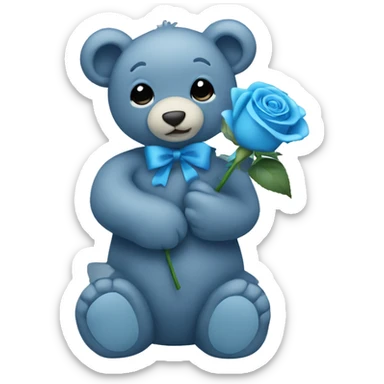 Blue teddy bear holding a light blue rose sticker