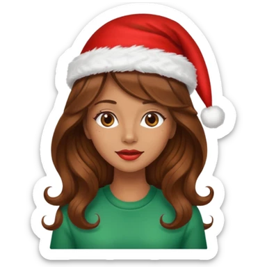 mujer peinandose en la peluqueria y con un gorro de navidad, cabello largo café y ondulado sticker