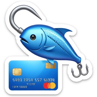 phishing, fishing hook holding a credit card sticker