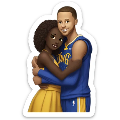 Steph Curry, hugging short darkskin woman in designer clothes sticker