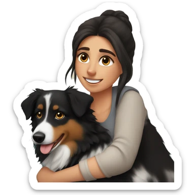 australian shepherd, black tri, cuddling on lap of a woman sticker