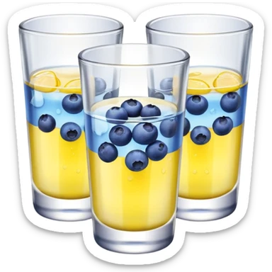 Four shot glasses with blueberry lemon drop in them  sticker