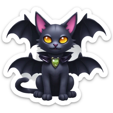   cool edgy kawaii ethereal dark-punk-themed animal vampiric cat-hybrid Fakemon with fangs and bat-wing-ears with a collar full body sticker