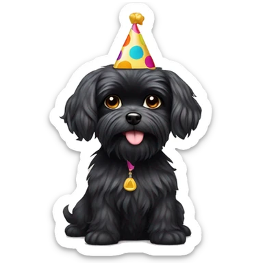 Black Maltese Dog with party hat on sticker