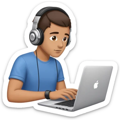 A man in headphones using laptop and concentrating sticker