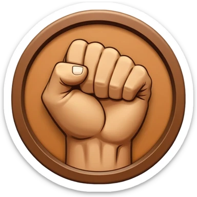 Round emblem symbolizing combat sports, featuring a clenched fist facing forward at the center. The fist is bold and strong, representing power and skill in martial arts. Surrounding the fist are dynamic lines, giving the emblem a sense of motion and energy. sticker