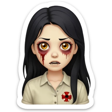 girl zombie with long black hair and beige skin and white shirt sticker