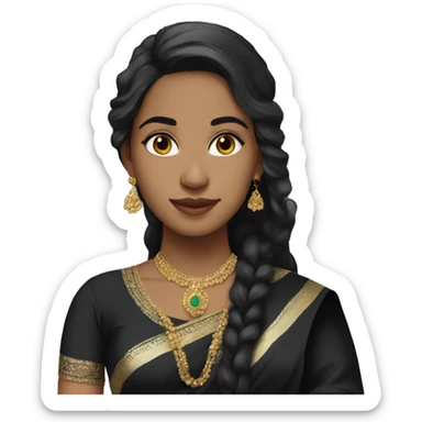 Light skin black long hair girl wearing black saree sticker