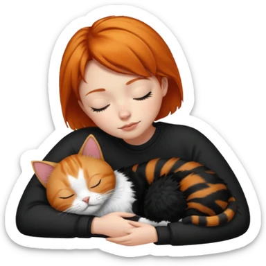 short hair Ginger Girl sleeping with a black and a white bigger cat  sticker
