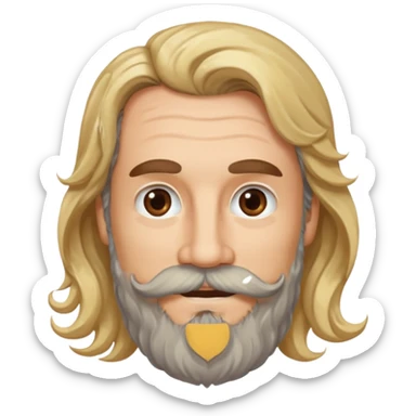 MID AGE MAN WITH LONG BLOND & bROWN WAVY HAIR; AND BROWN & GREY MOUSTACH AND BEARD, HAPPY EYES sticker