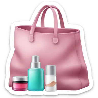 a bag containing cosmetics. some cosmetics peeking out of a cosmetic bag sticker