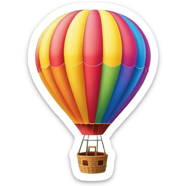 a clear sky and distant hills in the background with A colorful hot air balloon floating gracefully above the ground. The balloon's vibrant colors stand out against the soft clouds, capturing the peaceful yet adventurous spirit of hot air ballooning. sticker