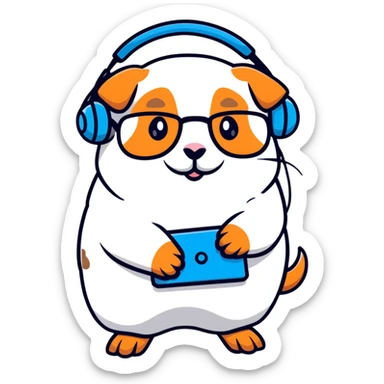 studious guinea pig with glasses wearing a headset sticker