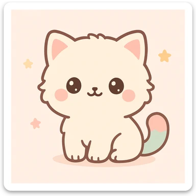 adorable kitten, fluffy fur, round face, pastel colors, sitting pose, kawaii style sticker
