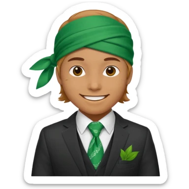 Character wearing green bandana and a suit sticker