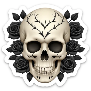 Skull with black roses surrounding it sticker