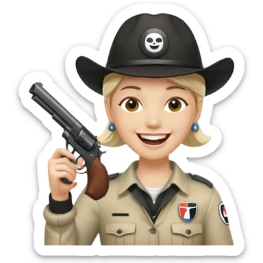 Este emoji 😂 de risa pero con gorro del equipo colo colo y una pistola en la mano sticker