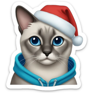 Grey cat Siamese with blue eyes with Christmas hoodie  sticker