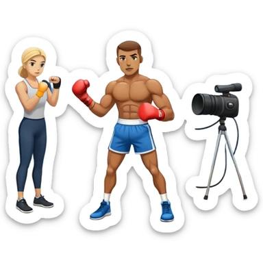 a boxer skipping rope in a gym with a news reporter and ABC 10 camera crew in the background sticker