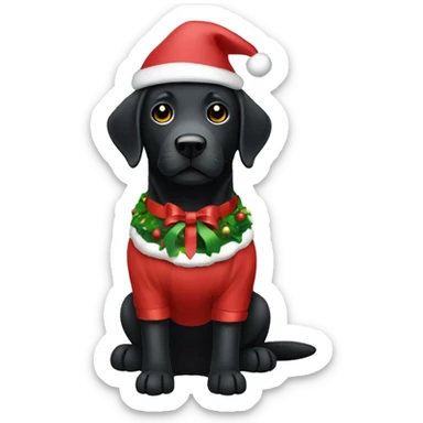 A black labrador wearing a christmas outfit sticker