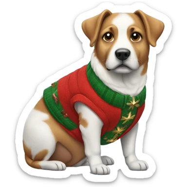 dog wearing a christmas vest sticker
