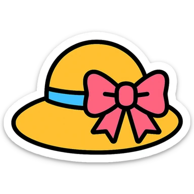 lady's hat with a pink bow icon in lineal color with black outlines sticker